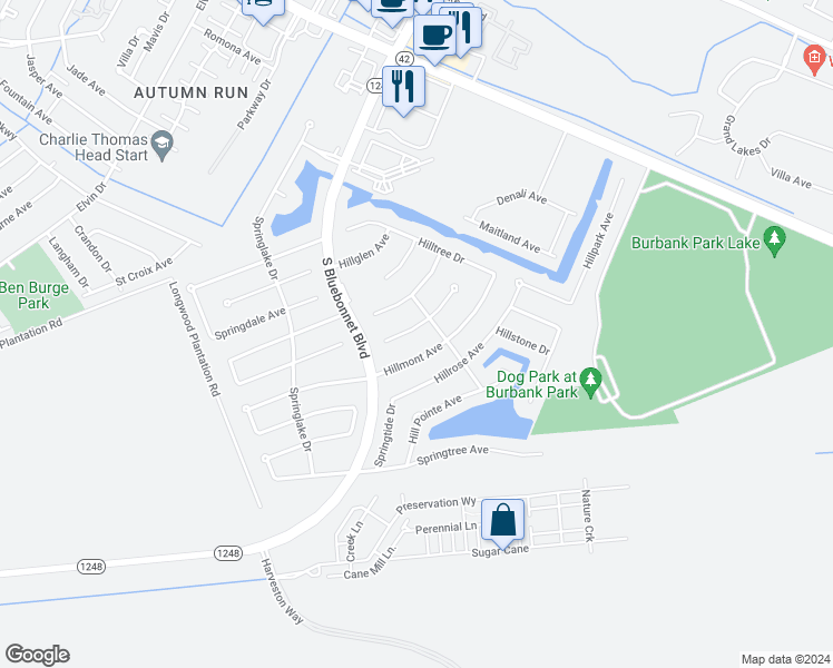 map of restaurants, bars, coffee shops, grocery stores, and more near 10668 Hillwood Avenue in Baton Rouge