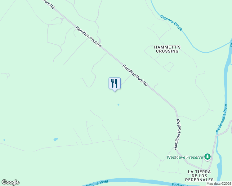 map of restaurants, bars, coffee shops, grocery stores, and more near 25315 Hamilton Pool Road in Round Mountain