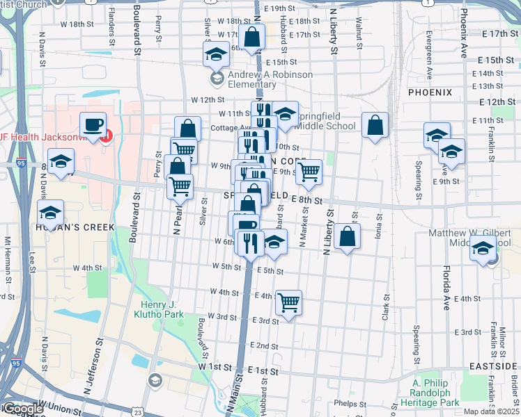 map of restaurants, bars, coffee shops, grocery stores, and more near in Jacksonville