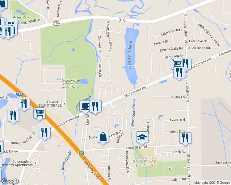 map of restaurants, bars, coffee shops, grocery stores, and more near 1468 Apple Oak Court in Jacksonville