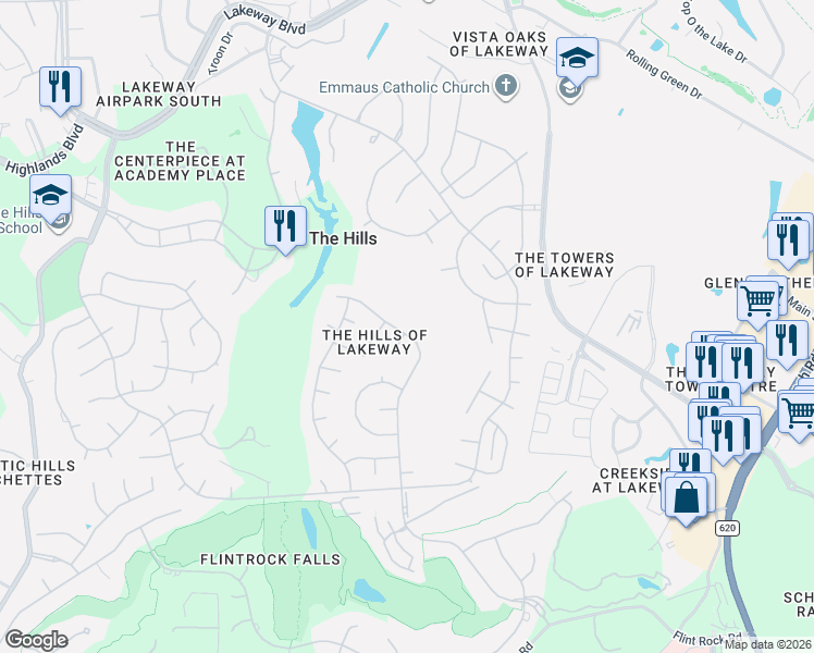 map of restaurants, bars, coffee shops, grocery stores, and more near 54 Tiburon Drive in The Hills