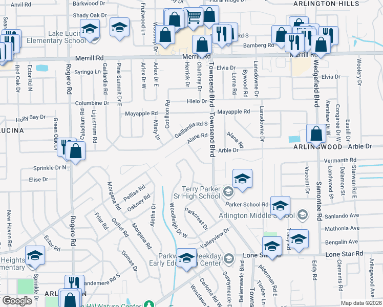 map of restaurants, bars, coffee shops, grocery stores, and more near 2454 Marble Drive in Jacksonville