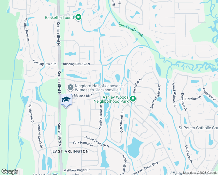 map of restaurants, bars, coffee shops, grocery stores, and more near 12602 Blue Eagle Way in Jacksonville