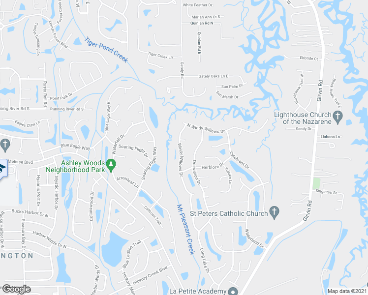 map of restaurants, bars, coffee shops, grocery stores, and more near 1257 Windy Willows Drive in Jacksonville