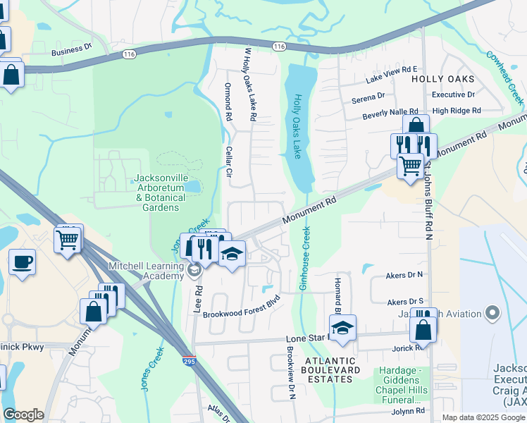 map of restaurants, bars, coffee shops, grocery stores, and more near 1468 Apple Oak Court in Jacksonville