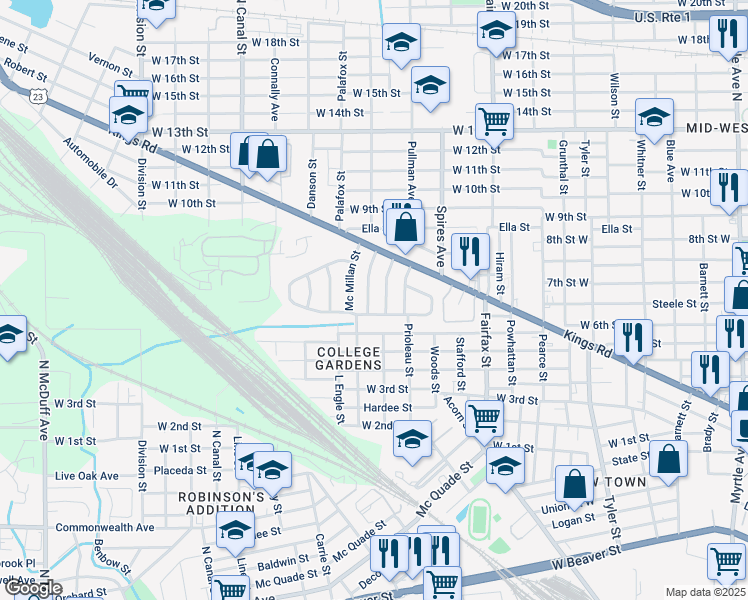 map of restaurants, bars, coffee shops, grocery stores, and more near 1659 University St in Jacksonville