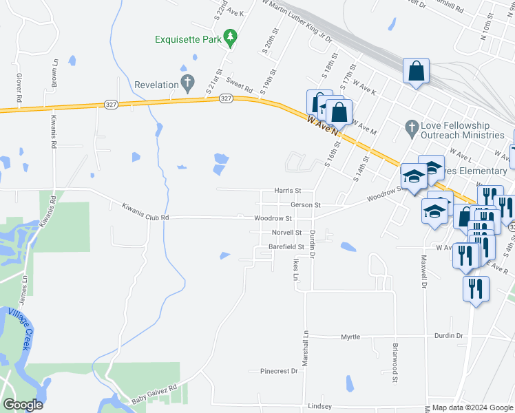 map of restaurants, bars, coffee shops, grocery stores, and more near 940 Engle Avenue in Silsbee