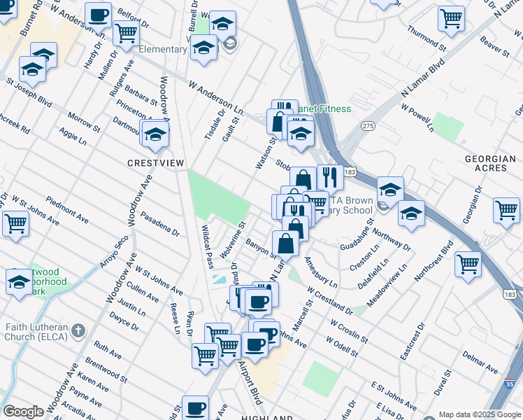 map of restaurants, bars, coffee shops, grocery stores, and more near 1003 Morrow Street in Austin