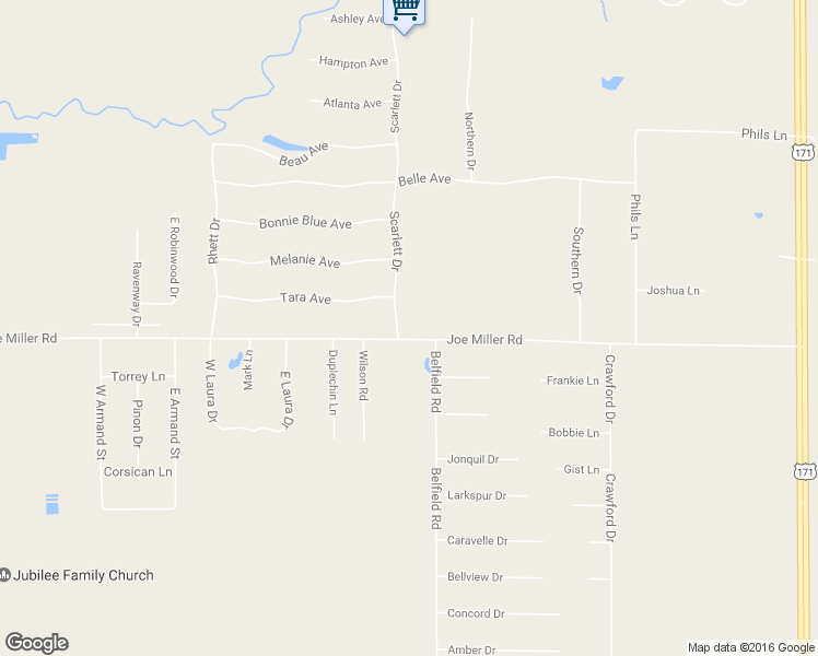 map of restaurants, bars, coffee shops, grocery stores, and more near 2524 Scarlett Drive in Lake Charles