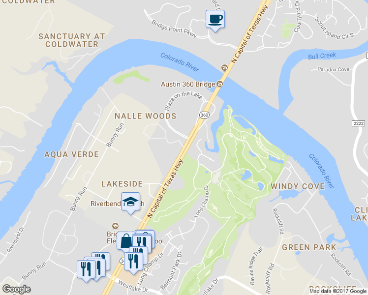 map of restaurants, bars, coffee shops, grocery stores, and more near 4408 Long Champ Drive in Austin
