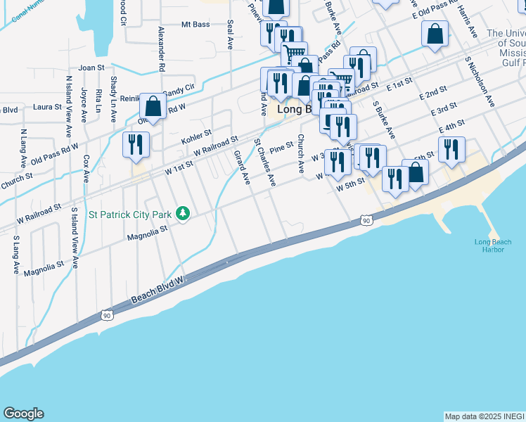 map of restaurants, bars, coffee shops, grocery stores, and more near 419 S Girard Ave in Long Beach