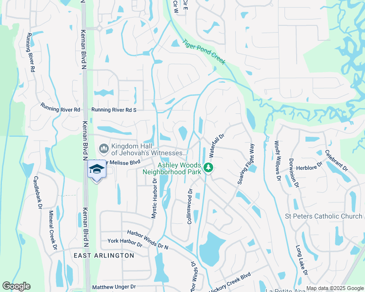 map of restaurants, bars, coffee shops, grocery stores, and more near 12633 Blue Eagle Way in Jacksonville