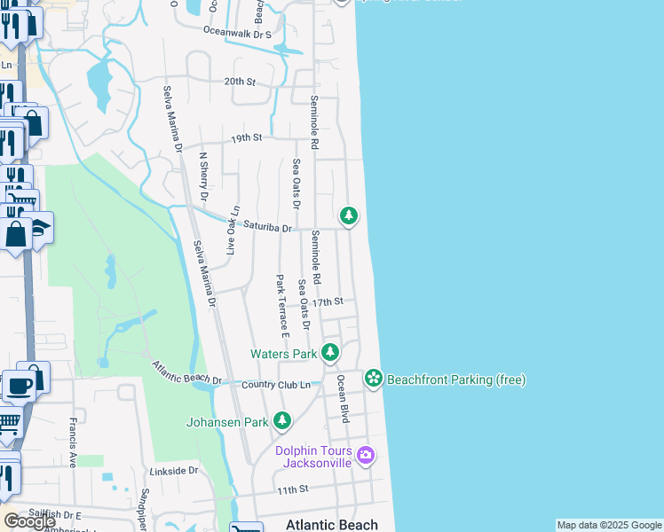 map of restaurants, bars, coffee shops, grocery stores, and more near 1772 Ocean Grove Drive in Atlantic Beach