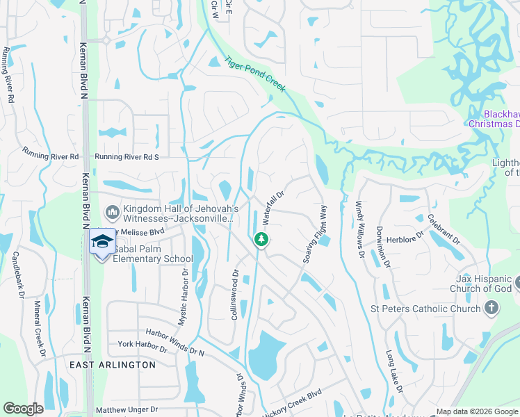 map of restaurants, bars, coffee shops, grocery stores, and more near 12302 Soaring Flight Drive in Jacksonville