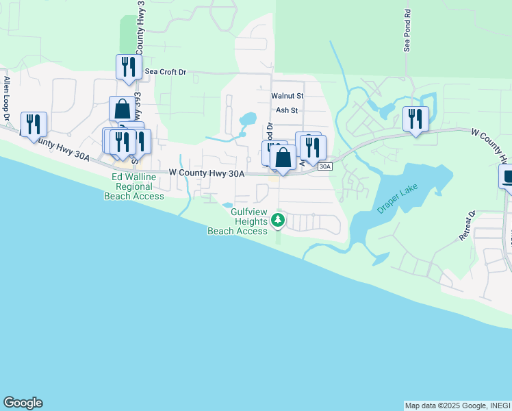 map of restaurants, bars, coffee shops, grocery stores, and more near 158 Emerald Dunes Circle in Santa Rosa Beach