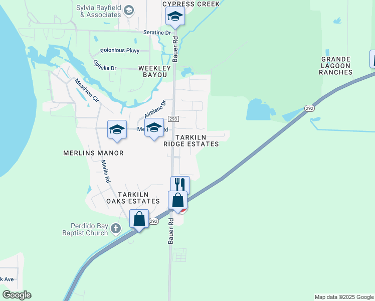 map of restaurants, bars, coffee shops, grocery stores, and more near 621 Gardenview Court in Pensacola