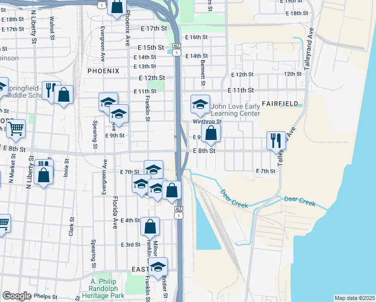 map of restaurants, bars, coffee shops, grocery stores, and more near 1214 East 8th Street in Jacksonville