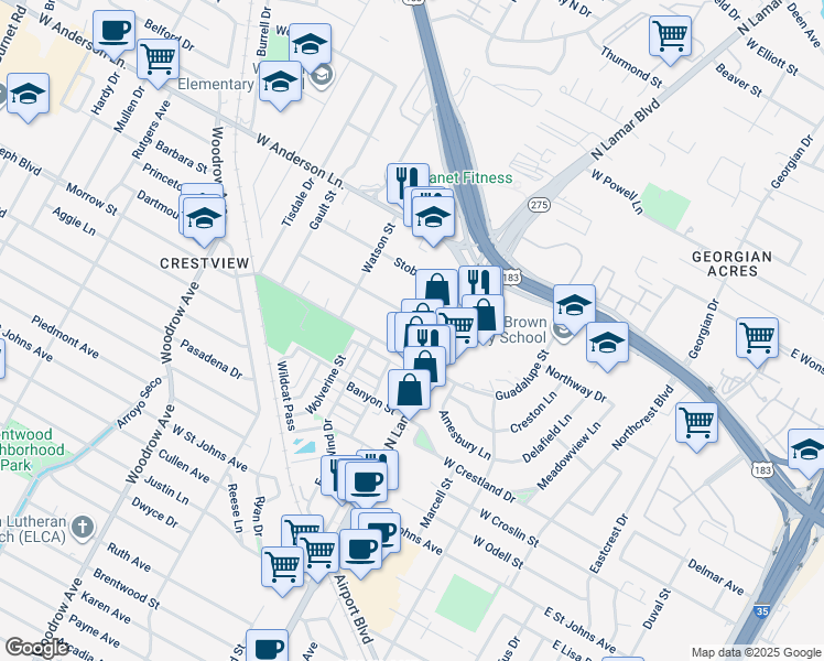 map of restaurants, bars, coffee shops, grocery stores, and more near 901 Taulbee Lane in Austin