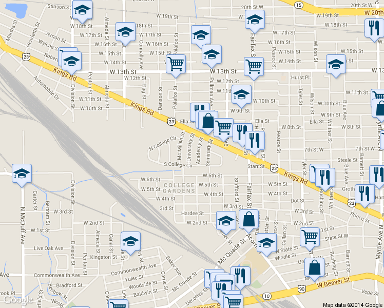 map of restaurants, bars, coffee shops, grocery stores, and more near 1659 University Street in Jacksonville