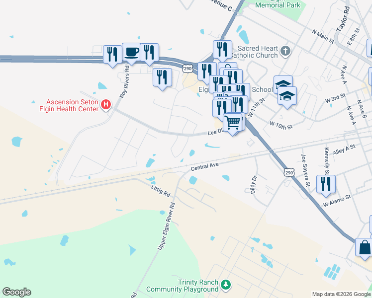 map of restaurants, bars, coffee shops, grocery stores, and more near 312 Insider Loop in Elgin