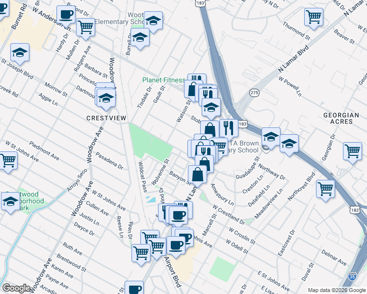 map of restaurants, bars, coffee shops, grocery stores, and more near 1003 Morrow Street in Austin