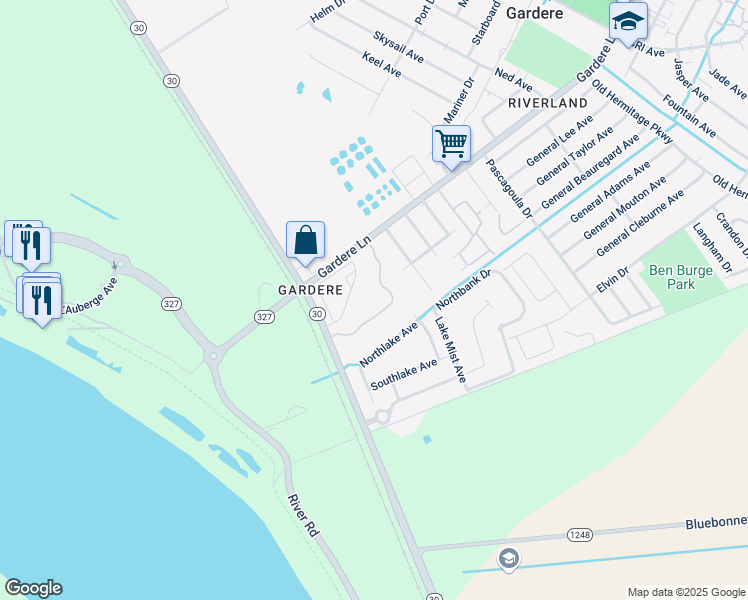 map of restaurants, bars, coffee shops, grocery stores, and more near 11959 Nicholson Drive in Baton Rouge