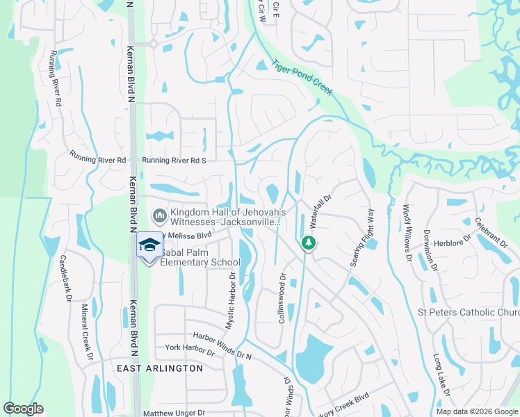 map of restaurants, bars, coffee shops, grocery stores, and more near 12633 Blue Eagle Way in Jacksonville