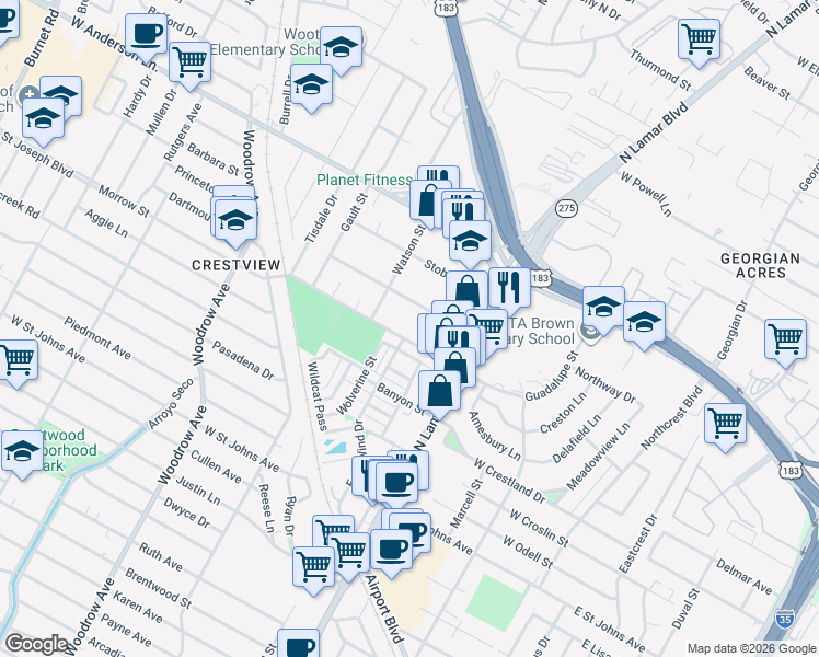 map of restaurants, bars, coffee shops, grocery stores, and more near 1003 Morrow Street in Austin