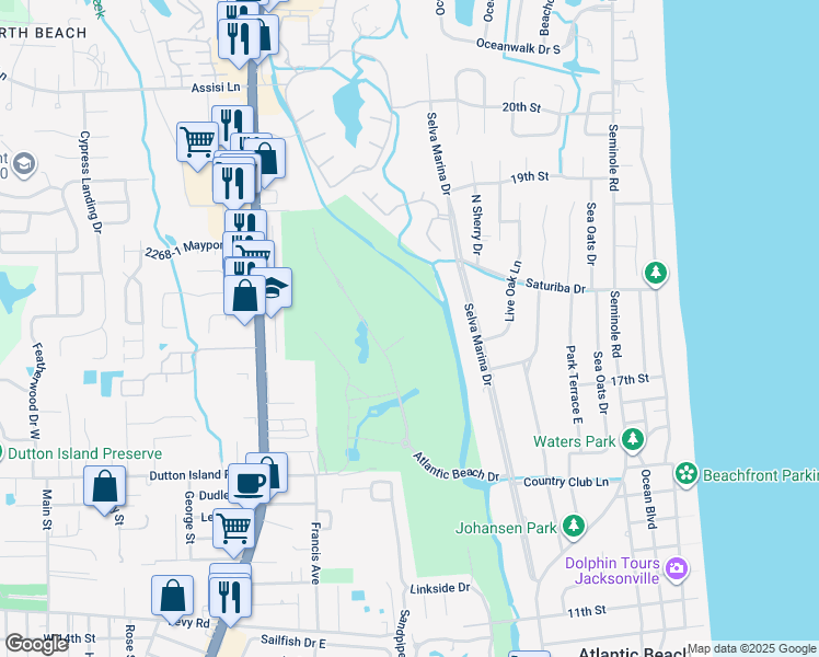 map of restaurants, bars, coffee shops, grocery stores, and more near 534 Atlantic Beach Court in Jacksonville