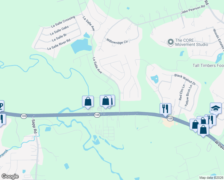 map of restaurants, bars, coffee shops, grocery stores, and more near 41-2647 La Salle Avenue in Conroe