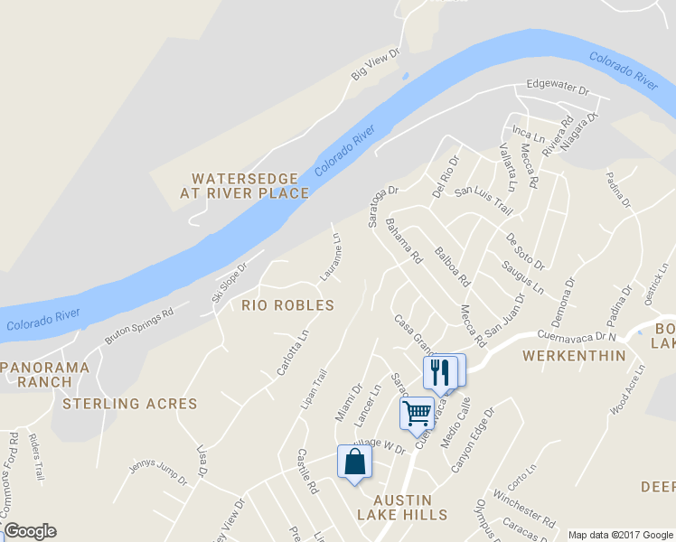 map of restaurants, bars, coffee shops, grocery stores, and more near 10104 Vista Del Sol Street in Austin