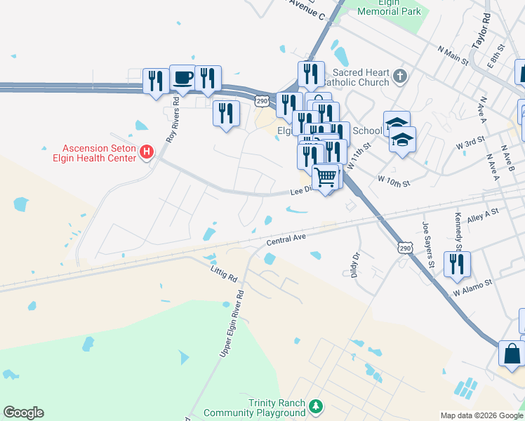 map of restaurants, bars, coffee shops, grocery stores, and more near 312 Insider Loop in Elgin