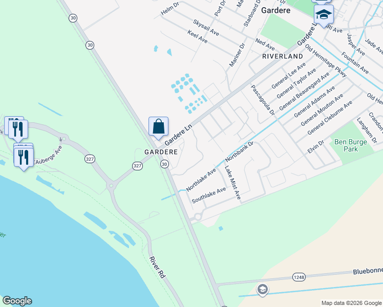 map of restaurants, bars, coffee shops, grocery stores, and more near 11959 Nicholson Drive in Baton Rouge