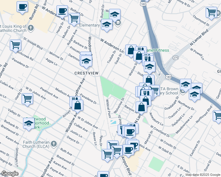 map of restaurants, bars, coffee shops, grocery stores, and more near 1105 Morrow Street in Austin