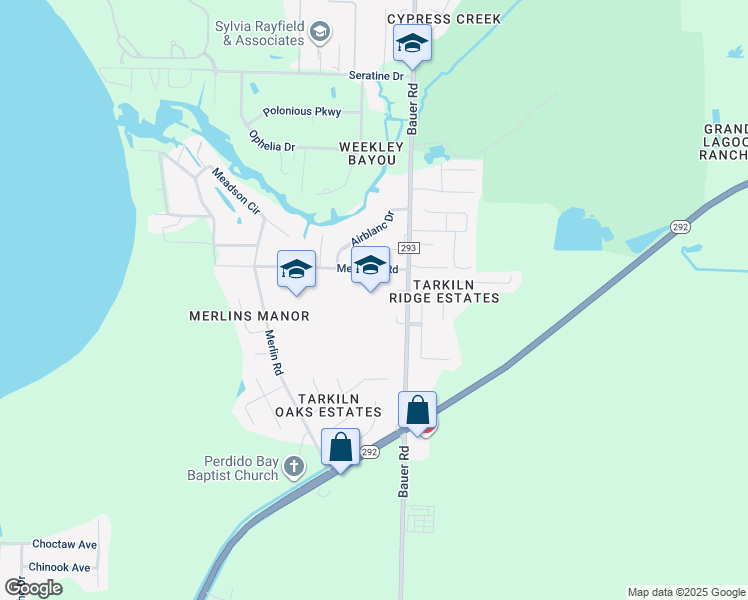 map of restaurants, bars, coffee shops, grocery stores, and more near 4110 Bauer Road in Pensacola