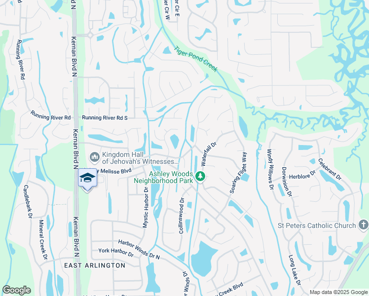map of restaurants, bars, coffee shops, grocery stores, and more near 12662 Blue Eagle Way in Jacksonville