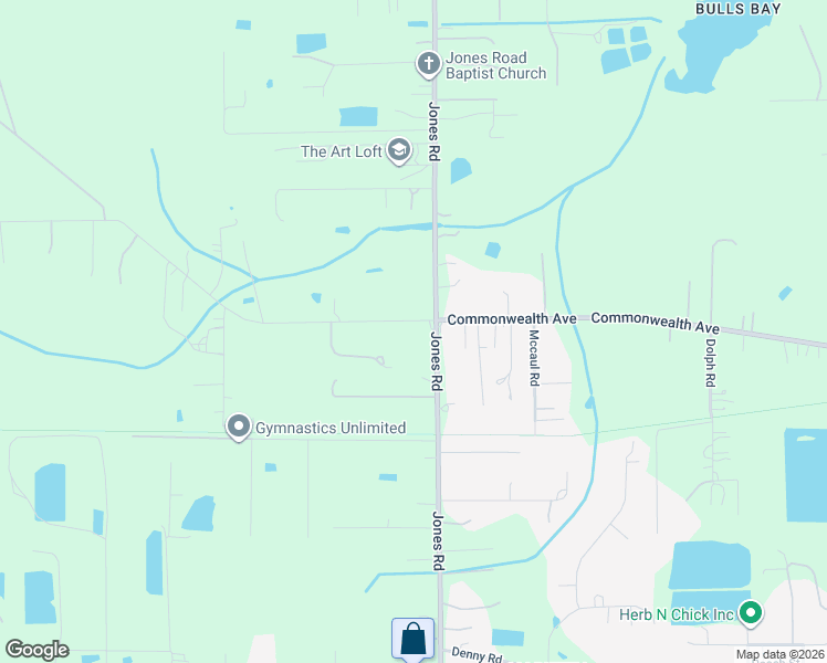 map of restaurants, bars, coffee shops, grocery stores, and more near 1676 Jones Road in Jacksonville