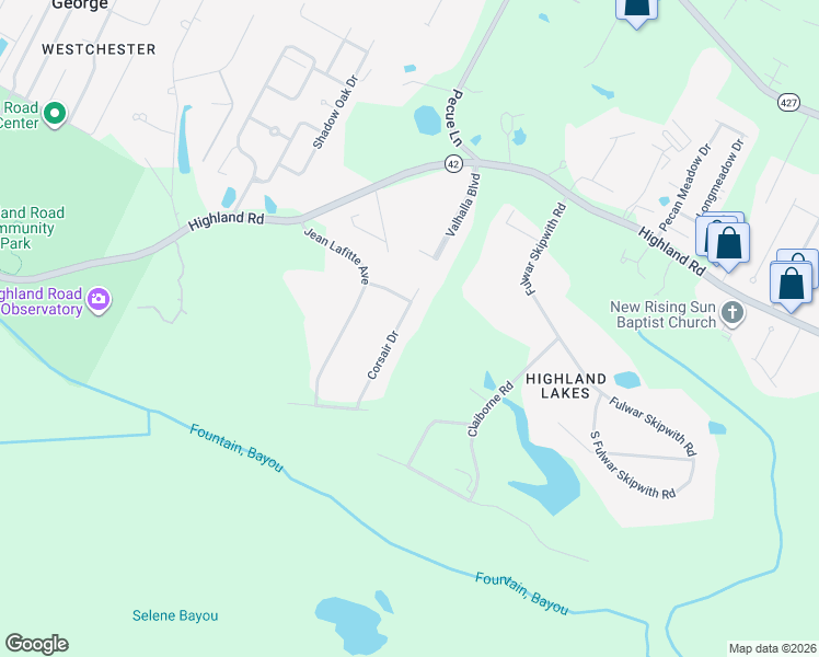 map of restaurants, bars, coffee shops, grocery stores, and more near 425 Corsair Drive in Baton Rouge