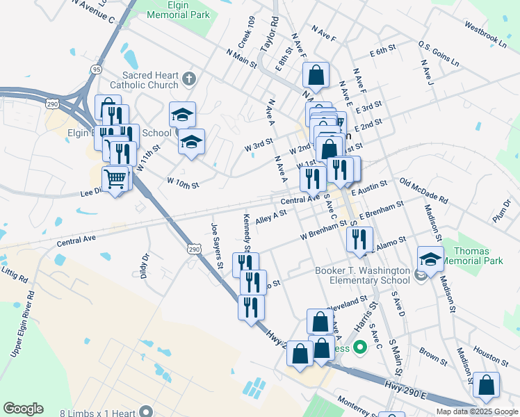 map of restaurants, bars, coffee shops, grocery stores, and more near 416 Depot Street in Elgin