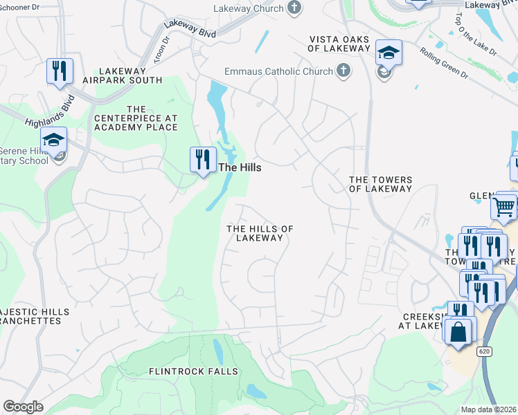 map of restaurants, bars, coffee shops, grocery stores, and more near 64 Tiburon Drive in The Hills