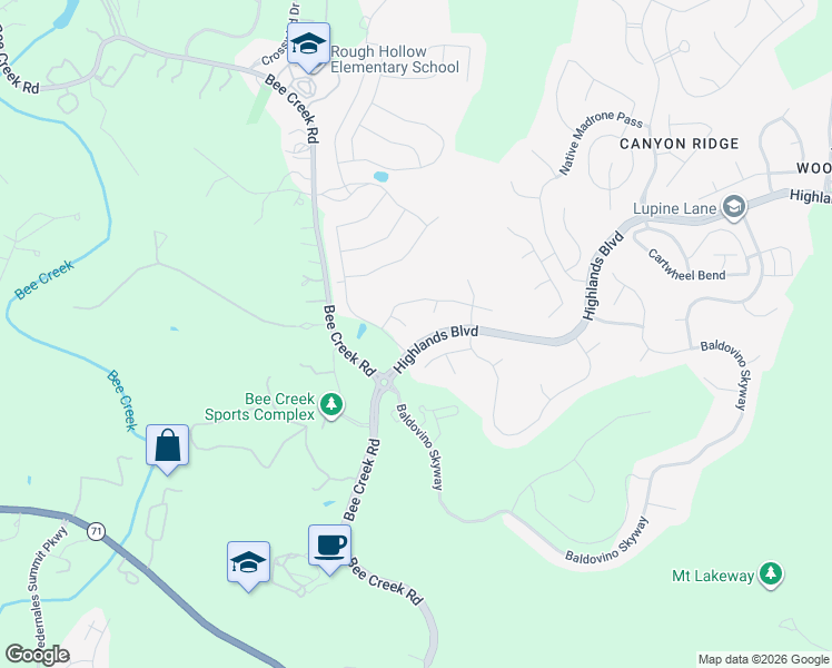 map of restaurants, bars, coffee shops, grocery stores, and more near 210 Fairdale Cove in Lakeway