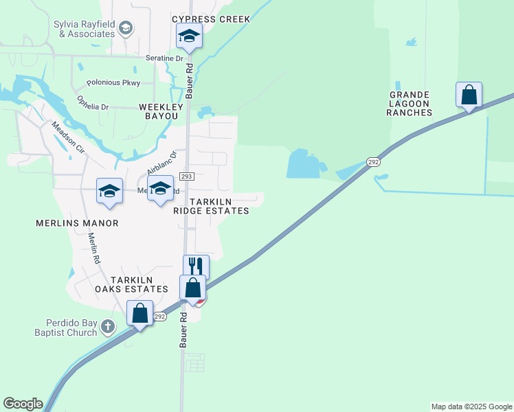 map of restaurants, bars, coffee shops, grocery stores, and more near 1617 Beachside Drive in Pensacola