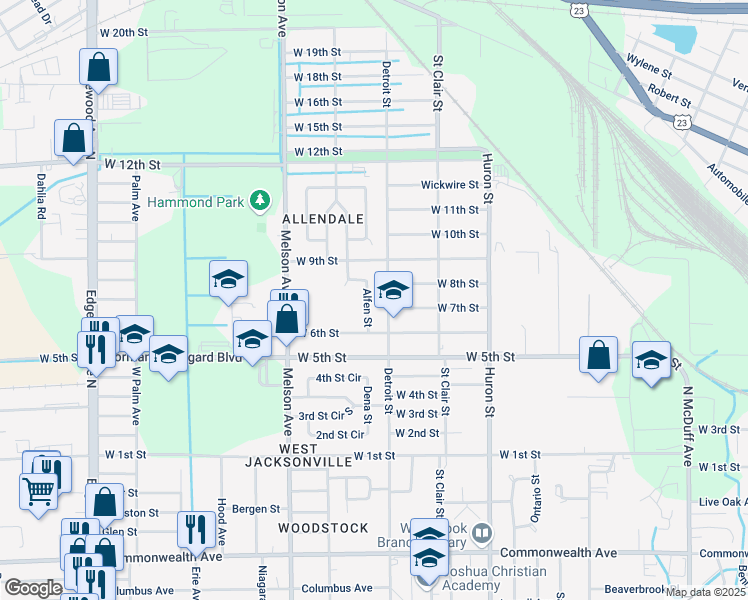 map of restaurants, bars, coffee shops, grocery stores, and more near in Jacksonville