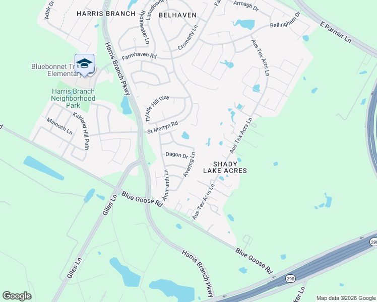 map of restaurants, bars, coffee shops, grocery stores, and more near 11305 Avering Lane in Austin