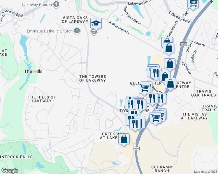 map of restaurants, bars, coffee shops, grocery stores, and more near 1935 Lohmans Crossing Road in Lakeway