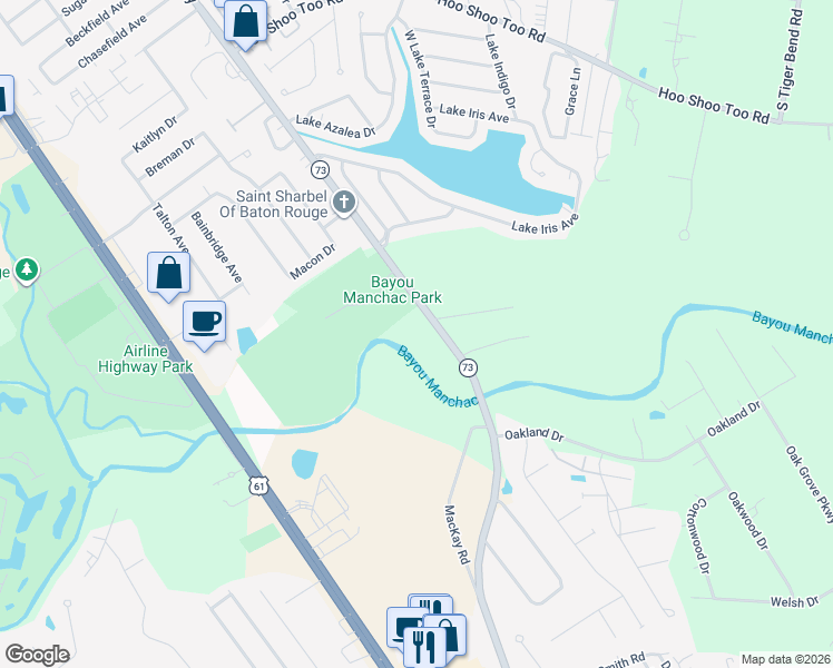 map of restaurants, bars, coffee shops, grocery stores, and more near 1910 Jefferson Highway in Baton Rouge