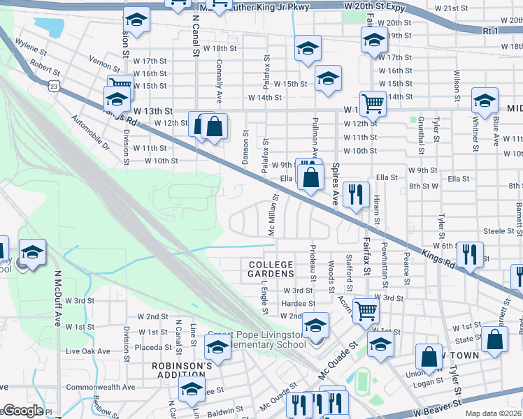 map of restaurants, bars, coffee shops, grocery stores, and more near 2119 College Circle South in Jacksonville