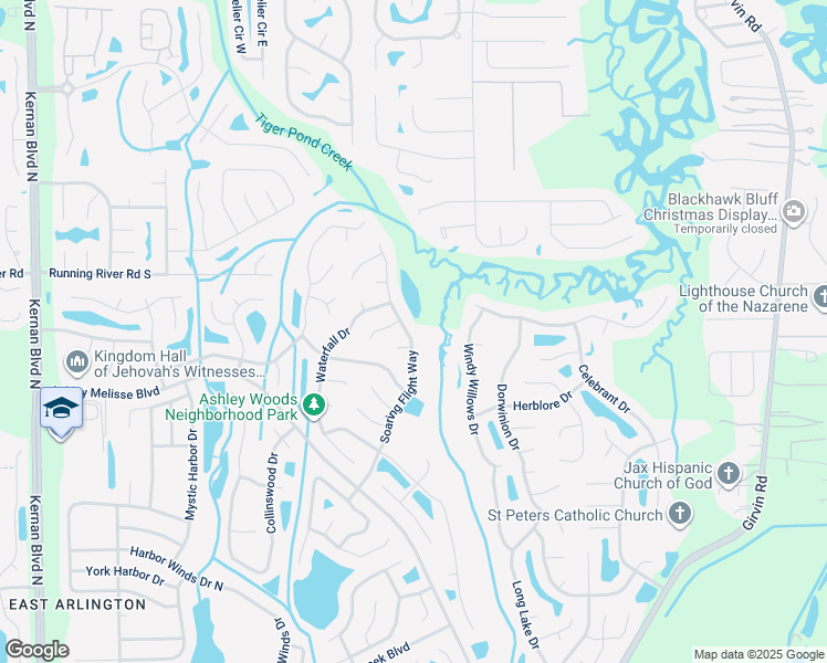 map of restaurants, bars, coffee shops, grocery stores, and more near 1345 Soaring Flight Way in Jacksonville