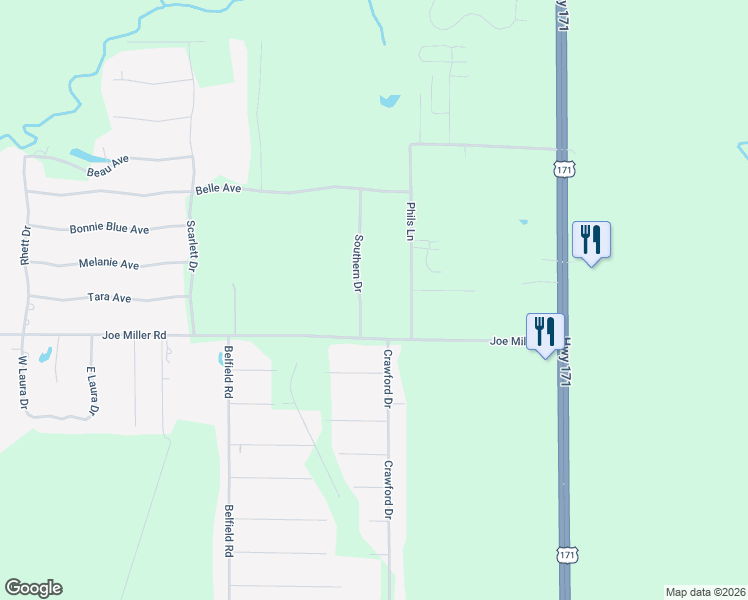 map of restaurants, bars, coffee shops, grocery stores, and more near 2622 Southern Dr in Lake Charles