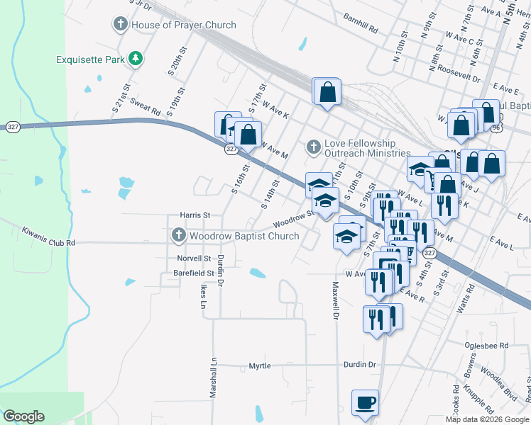 map of restaurants, bars, coffee shops, grocery stores, and more near 880 West Avenue P in Silsbee